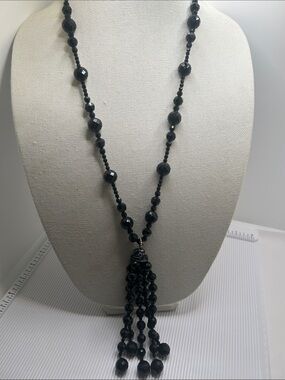 Kenneth Lane Acrylic Faceted Black Beaded Tassel Necklace - Women Jewelry
